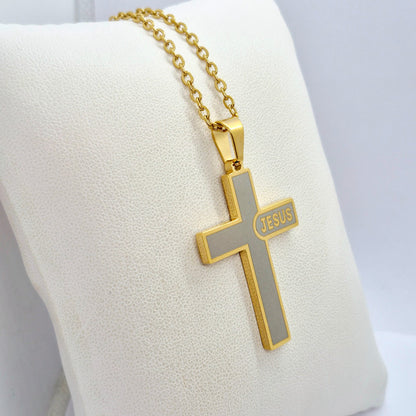 Cross Pendant with Chain Necklace in Gold Platted Stainless Steel