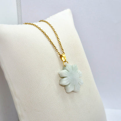 Natural Burmese Jade Mabuhay Pendant with Stainless Steel Gold Plated Chain Necklace