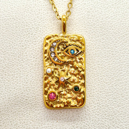 Universe Pendant with Chain Necklace in Gold Platted Stainless Steel