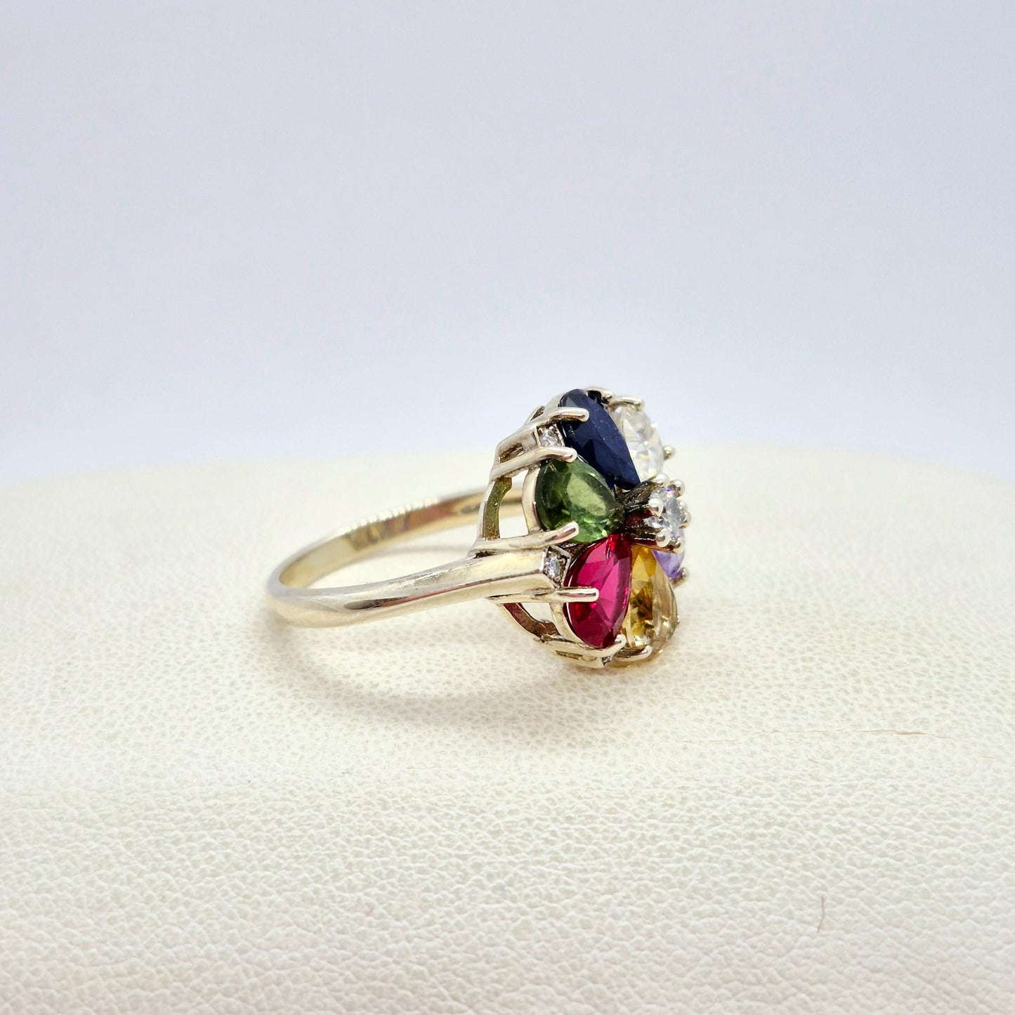 Natural Stone Ring with Amethyst, Sapphire, Citrine, Peridot, Moissanite and Created Ruby in Sterling Silver