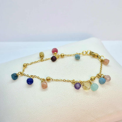 Mixed Mini Natural Stones Bracelet with Gold Plated Stainless Steel Chain