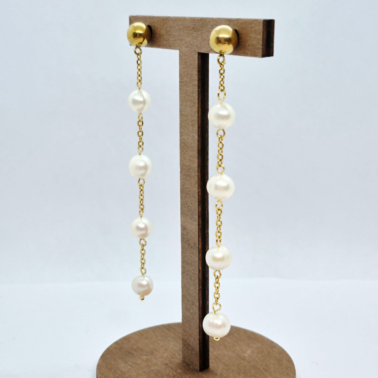 Natural Freshwater Pearls Dangle Earrings in Stainless Steel Gold Plated
