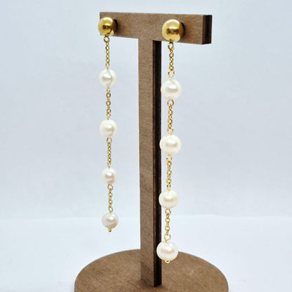 Natural Freshwater Pearls Dangle Earrings in Stainless Steel Gold Plated