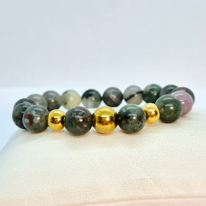 Natural African Bloodstone Bracelet in 10mm Stones