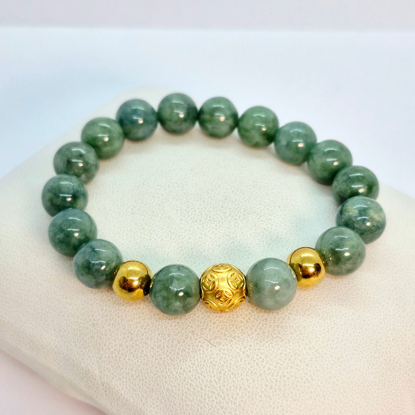Natural Burmese Jadeite Jade Bracelet in 10 and 13mm Stones