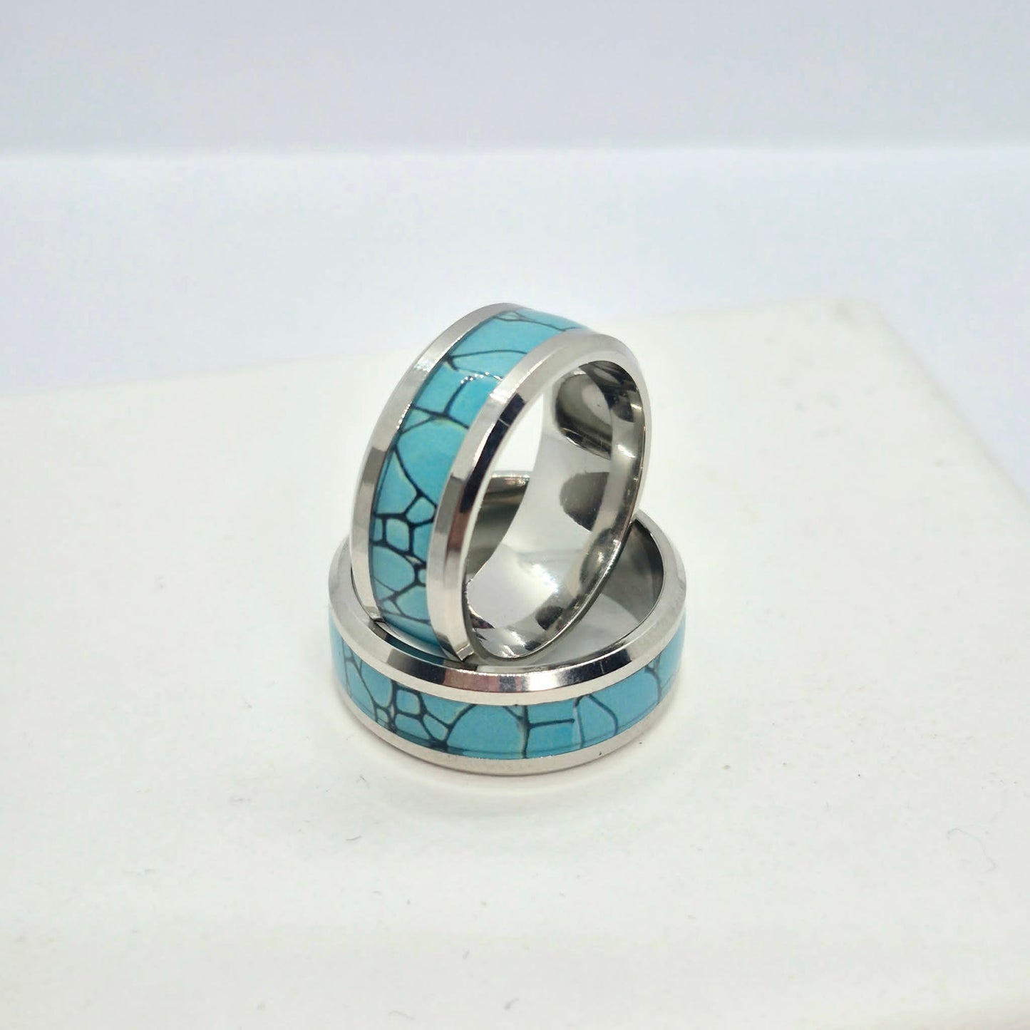 Stainless Steel Ring with inlaid Turquoise Design