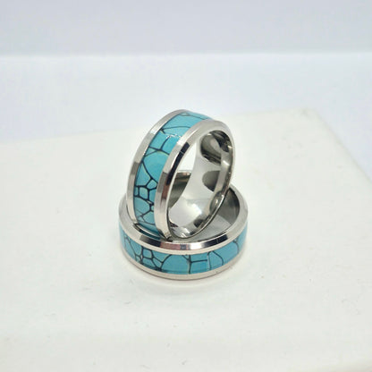 Stainless Steel Ring with inlaid Turquoise Design