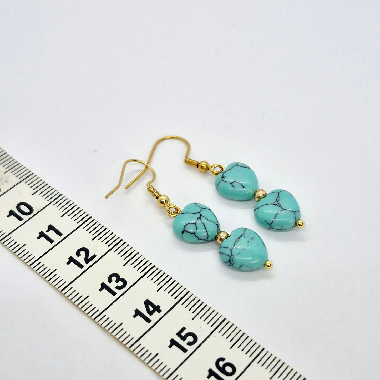Natural Turquoise Heart Earrings in Gold Plated Stainless Steel