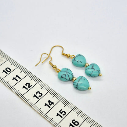 Natural Turquoise Heart Earrings in Gold Plated Stainless Steel