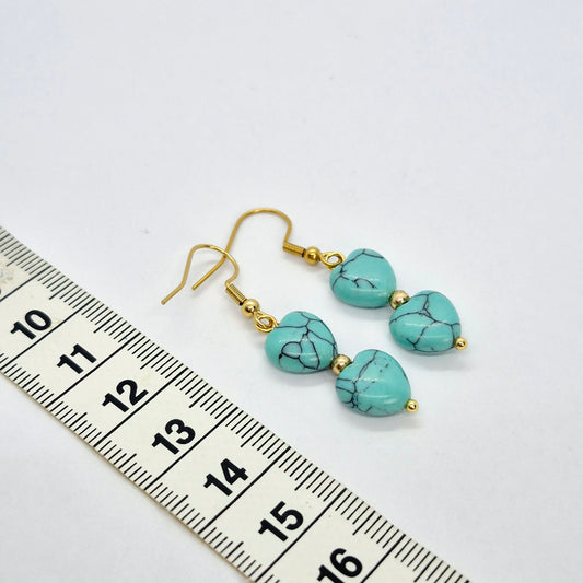 Natural Turquoise Heart Earrings in Gold Plated Stainless Steel