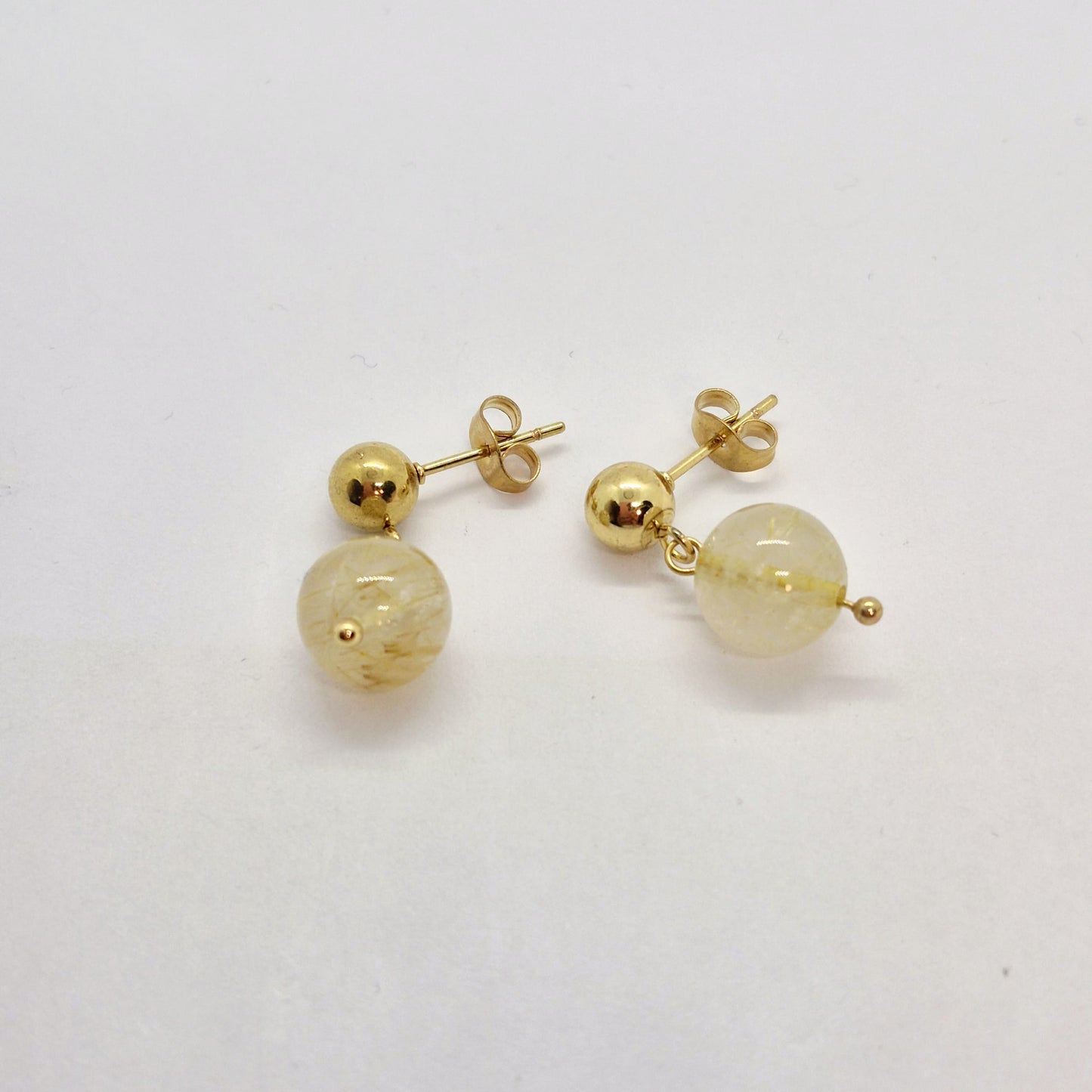 Natural Rutilated Quartz Set in 10mm Stones with Stainless Steel Gold Plated