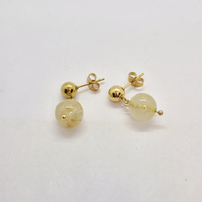 Natural Rutilated Quartz Set in 10mm Stones with Stainless Steel Gold Plated