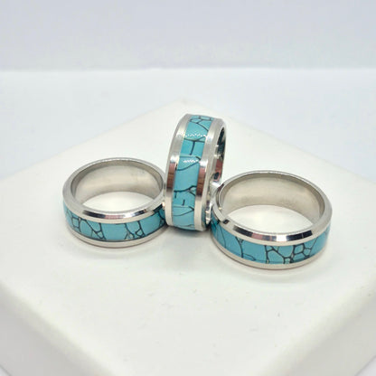 Stainless Steel Ring with inlaid Turquoise Design