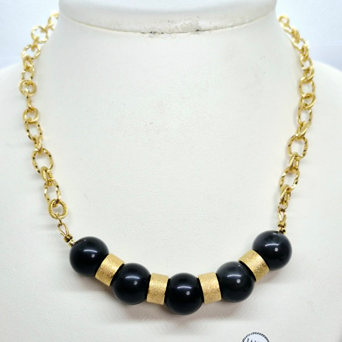 Natural Obsidian Set in 12-14mm Stones Gold Plated Stainless Steel with Chain Necklace