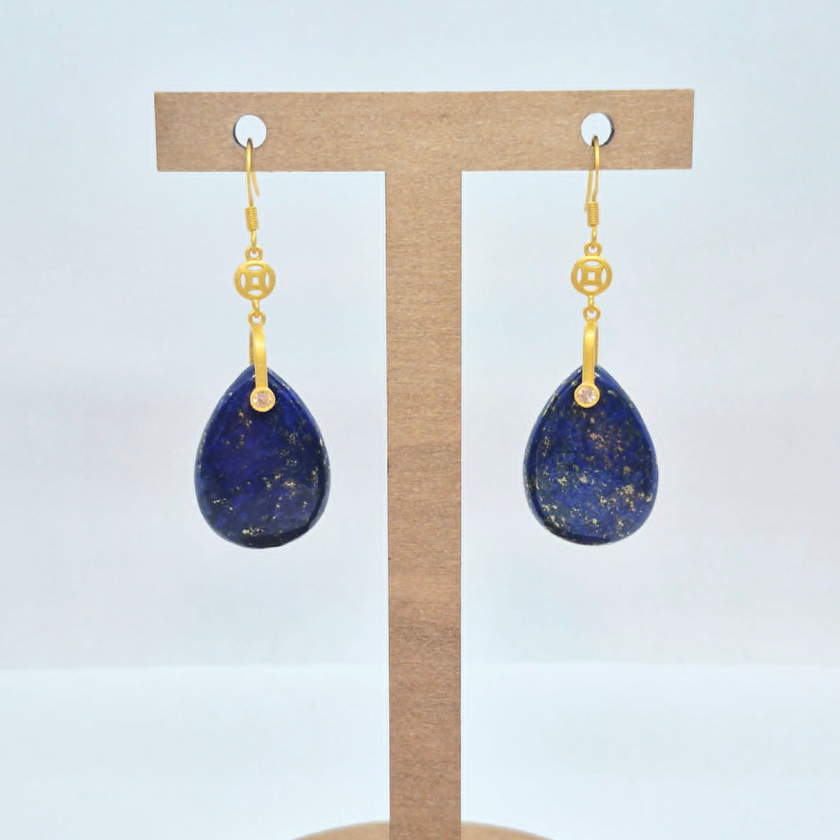 Natural Lapis RainDrop Earrings in Stainless Steel Gold Plated