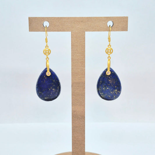 Natural Lapis RainDrop Earrings in Stainless Steel Gold Plated