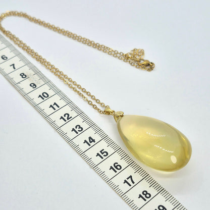 Natural Citrine RainDrop with Stainless Steel Gold Plated Chain Necklace