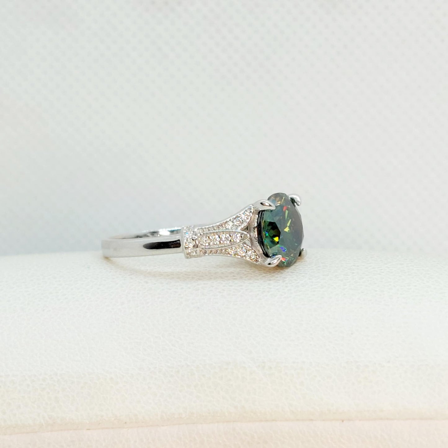 3ct Rainbow Colored Moissanite Diamond Ring in Sterling Silver