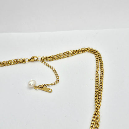 Natural Irregular Pearl Pendant with Gold Plated Stainless Steel Double Chain Necklace