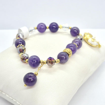 Natural Amethyst Charm Bracelet in 8-10mm Stones
