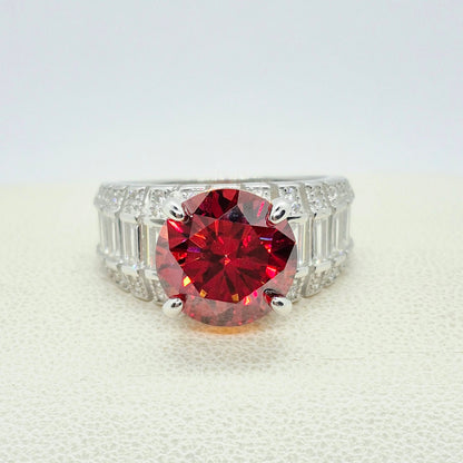 Red Moissanite 5ct Ring in Sterling Silver
