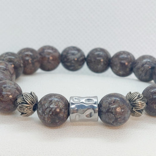 Natural Brown Snow Obsidian Bracelet with 10mm Stones