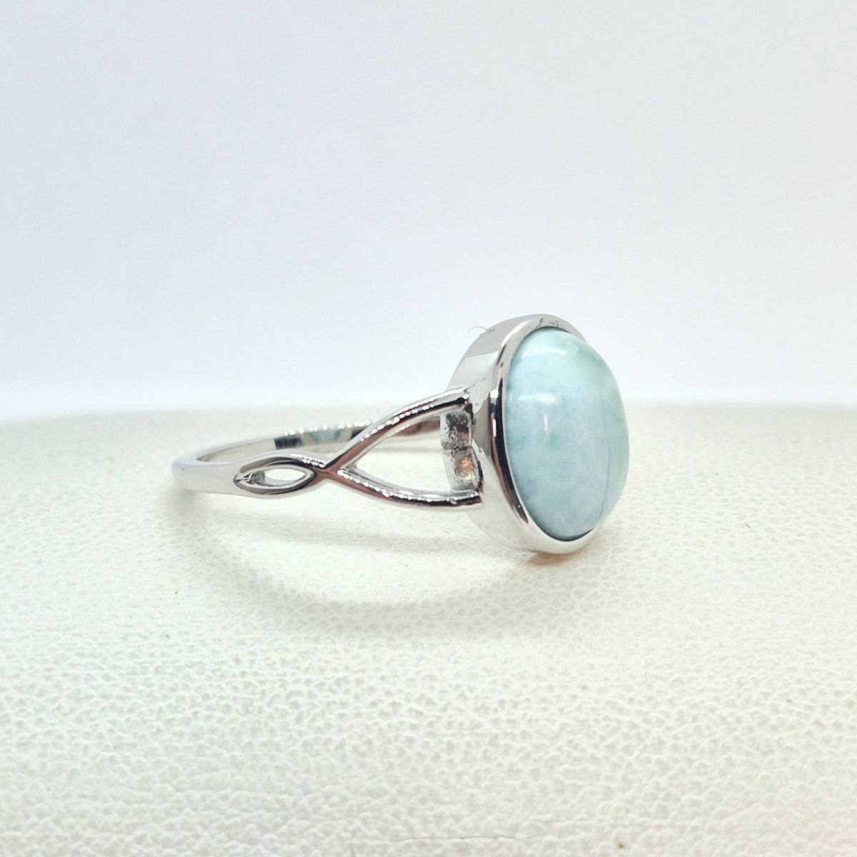 Natural Larimar Stone Ring in Sterling Silver