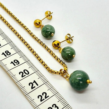 Natural Burmese Jade Set in Gold Plated Stainless Steel