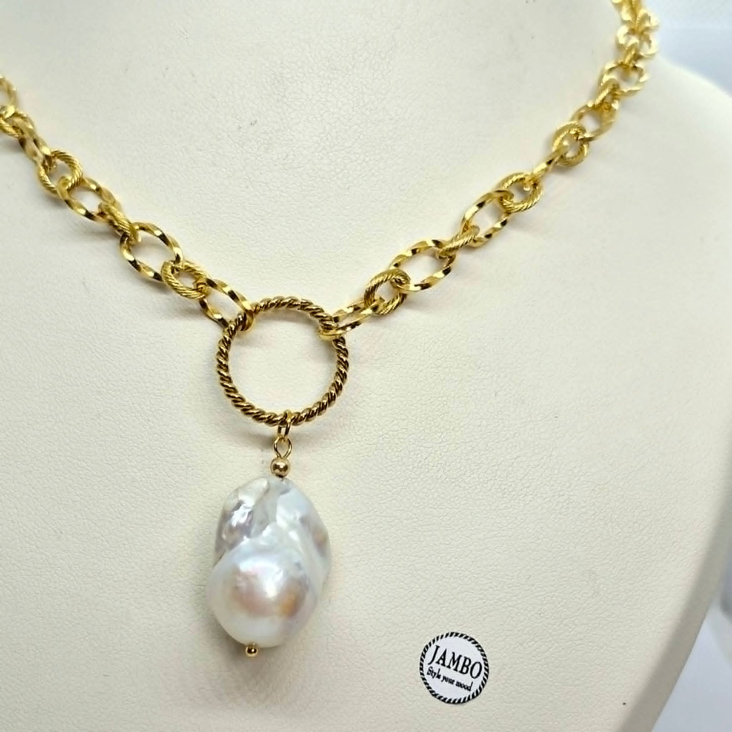 Natural Baroque Pearl Pendant with Gold Plated Stainless Steel Chain Necklace