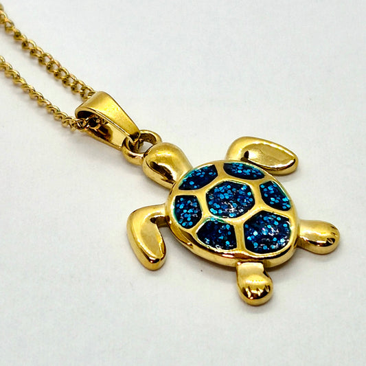 Turtle Pendant with Chain Necklace in Gold Platted Stainless Steel