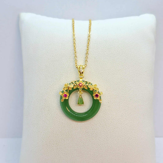 Natural Hetian Jade Pendant Silver Plated with Chain Necklace