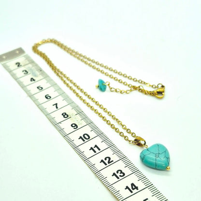 Natural Turquoise Heart Pendant with Gold Plated Stainless Steel Chain Necklace