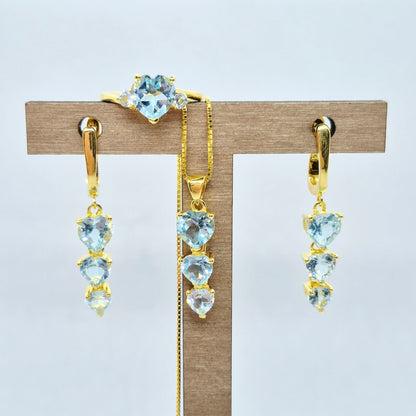 Natural Sky Blue Topaz Set in Gold Plated Stainless Steel