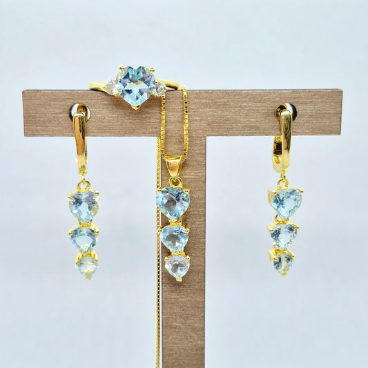 Natural Sky Blue Topaz Set in Gold Plated Stainless Steel