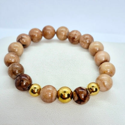 Natuurlijke Lichtbruine Jade Armband met 12mm Kralen