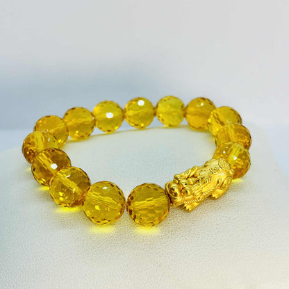 Natural Faceted Citrine Bracelet in 12mm stones with Pixiu