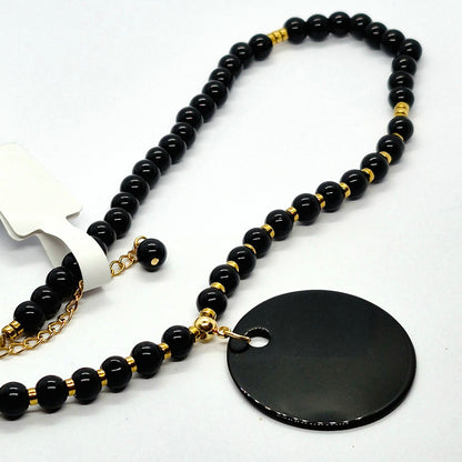 Natural Obsidian Pendant and Necklace in Gold Platted Stainless Steel