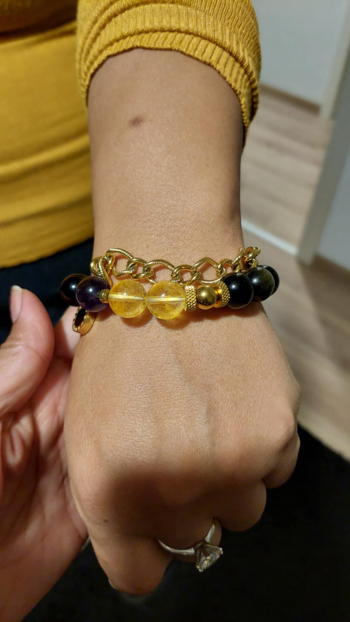 Natural Stone Bracelet with Obsidian, Citrine, Jade and Amethyst in 12mm Stones