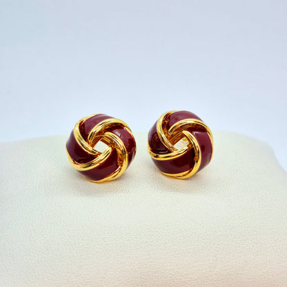 Red Enamel Earrings in Gold Plated Stainless Steel