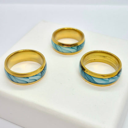 Gold Plated Stainless Steel Ring with inlaid Turquoise Design