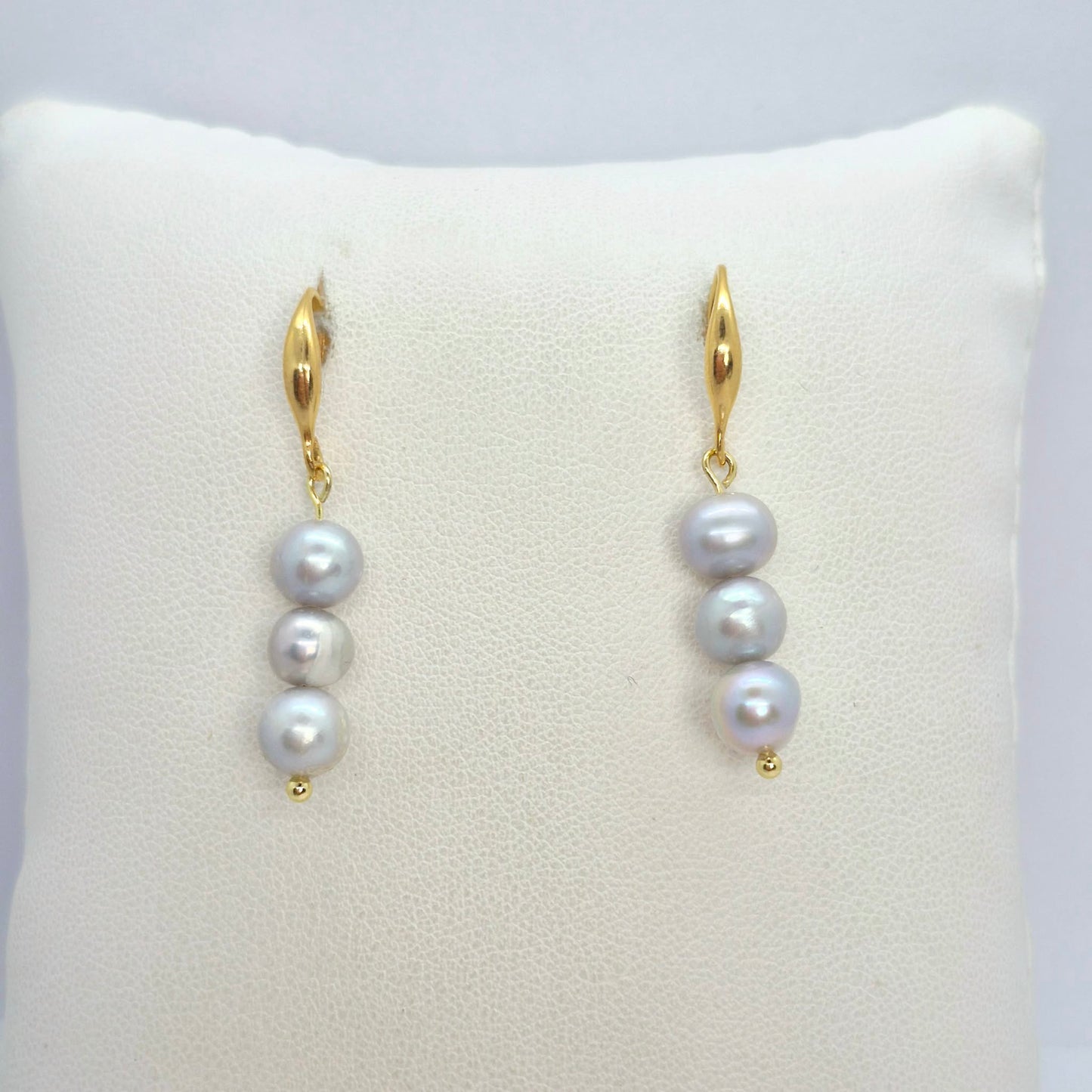 Natural Grey Pearl Dangle Earrings in Gold Plated Stainless Steel