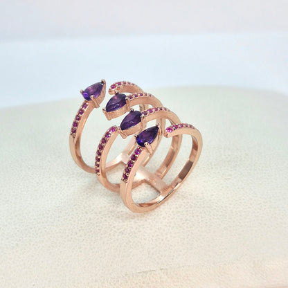 Natural Amethyst Ring in Rose Gold Sterling Silver Resizeable