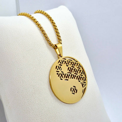 Yin Yang Pendant Necklace in Gold Platted Stainless Steel