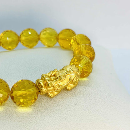 Natural Faceted Citrine Bracelet in 12mm stones with Pixiu