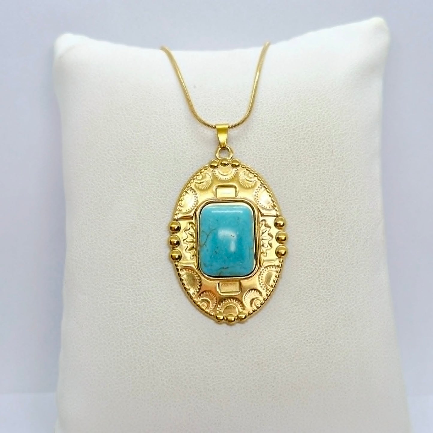Natural Turquoise Pendant with Gold Plated Stainless Steel Chain Necklace