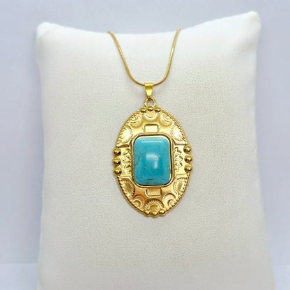 Natural Turquoise Pendant with Gold Plated Stainless Steel Chain Necklace
