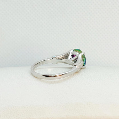 3ct Dark Green Moissanite Diamond Ring in Sterling Silver