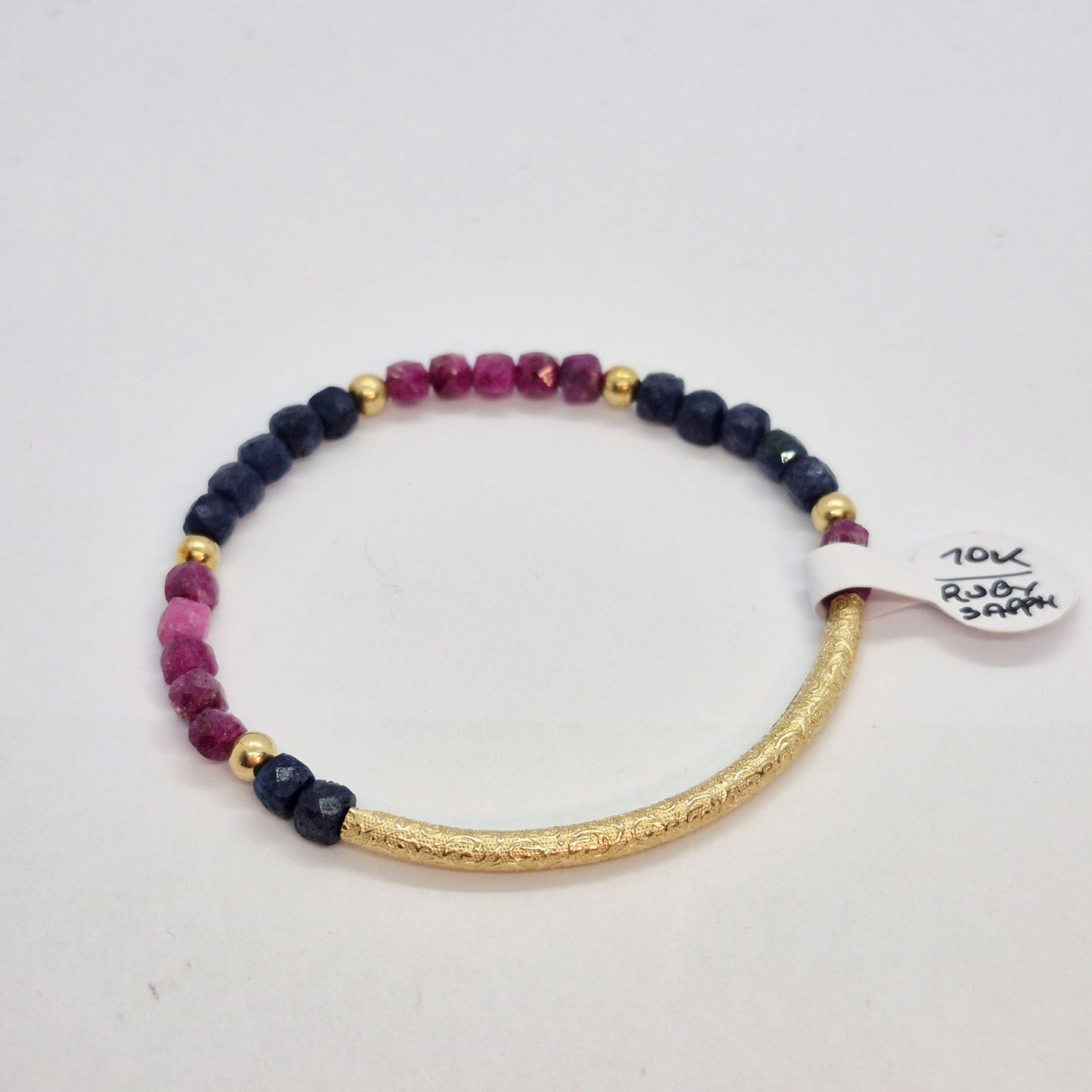 Natural Ruby and Sapphire Stone Bracelet with 4mm Stones with 10K gold Spacer