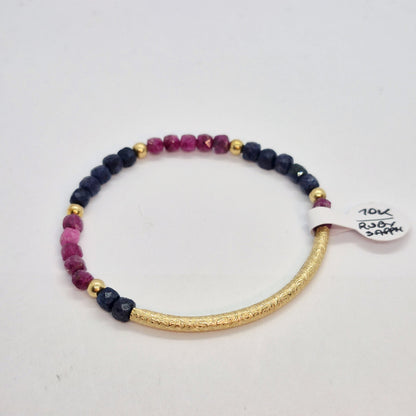 Natural Ruby and Sapphire Stone Bracelet with 4mm Stones with 10K gold Spacer