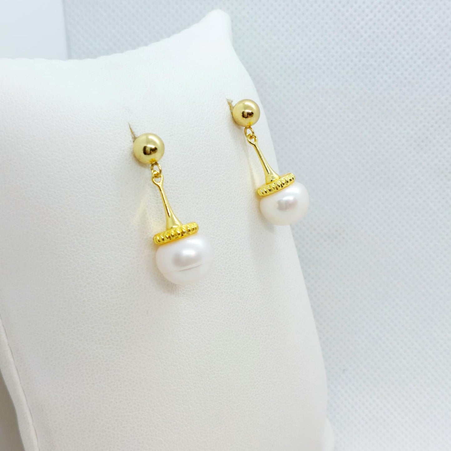 Natural Freshwater Pearl Dangle Stud Earrings in Gold Plated Stainless Steel